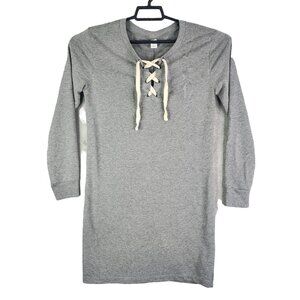 Women's Heather Gray Old Navy Shirt Dress Lace-Up V Neck Long Sleeve Size S
